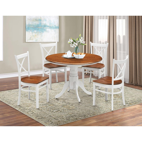 Buy Lupin Round Dining Table 106cm Pedestral Stand Solid Rubber Wood - White Oak discounted | Products On Sale Australia