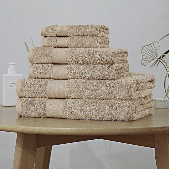 Buy Luxury 6 Piece Soft and Absorbent Cotton Bath Towel Set - Sandstone discounted | Products On Sale Australia