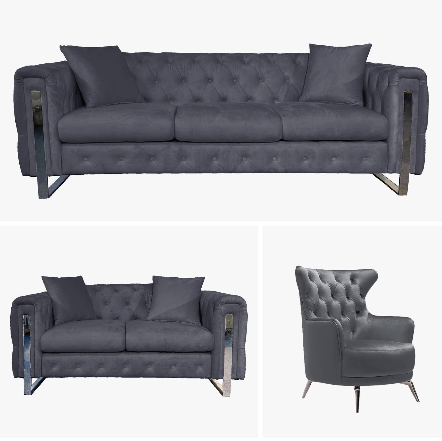 Buy Madeline Range - Dark Grey Velvet 3+2+1 - Silver Trims discounted | Products On Sale Australia