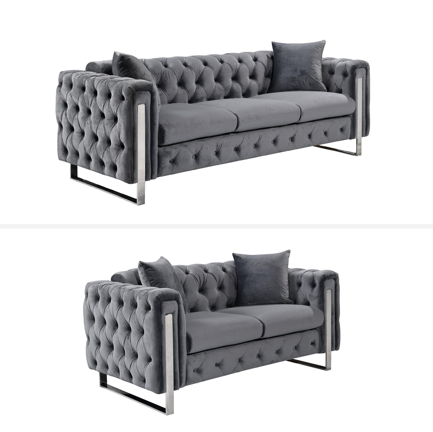 Buy Madeline Range - Dark Grey Velvet 3+2+1 - Silver Trims discounted | Products On Sale Australia