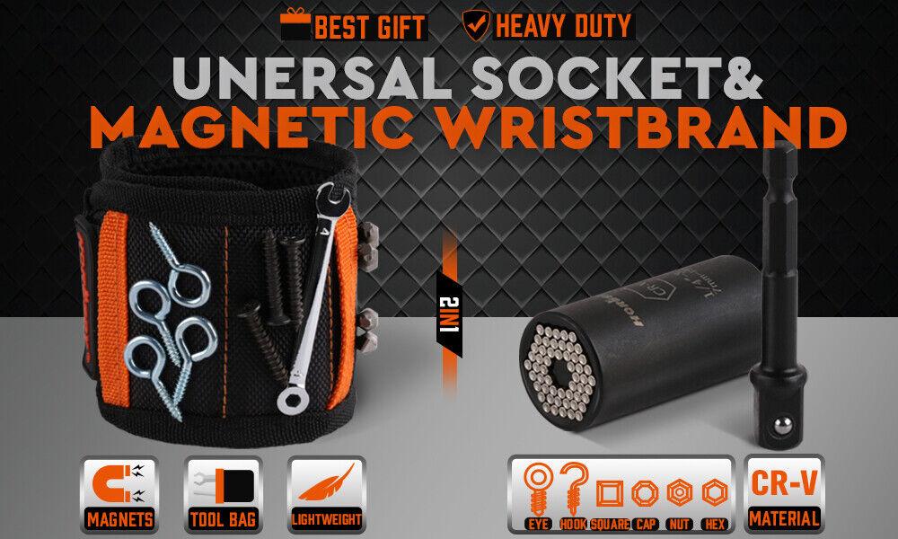 Buy Magnetic Wristband & Universal Socket Grip 7-19mm Magnets Screws Nails Holder discounted | Products On Sale Australia