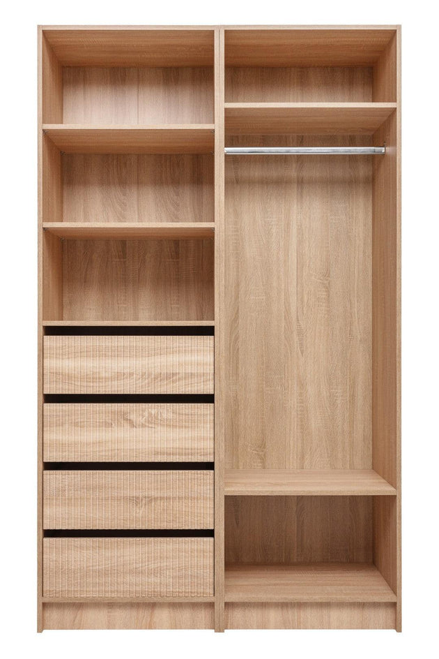 Buy MALMO THREE SHELF/FOUR DRAWER WALK IN WARDROBE - FLUTED - NATURAL OAK discounted | Products On Sale Australia