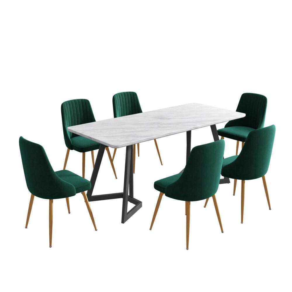 Buy Marbleous Green Velvet Dining Set discounted | Products On Sale Australia