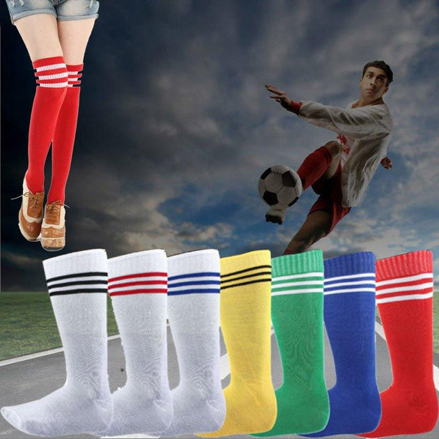 Buy Mens Womens Sports Breathable Tube Long High Socks Knee Warm Casual Footy Soccer, White w Black Stripes | Products On Sale Australia