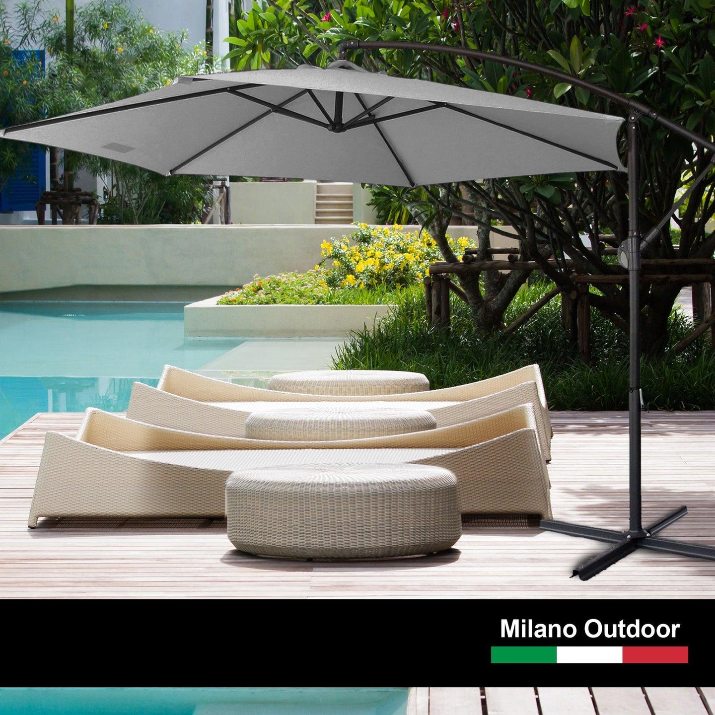 Buy Milano 3M Outdoor Umbrella Cantilever With Protective Cover Patio Garden Shade - Grey discounted | Products On Sale Australia