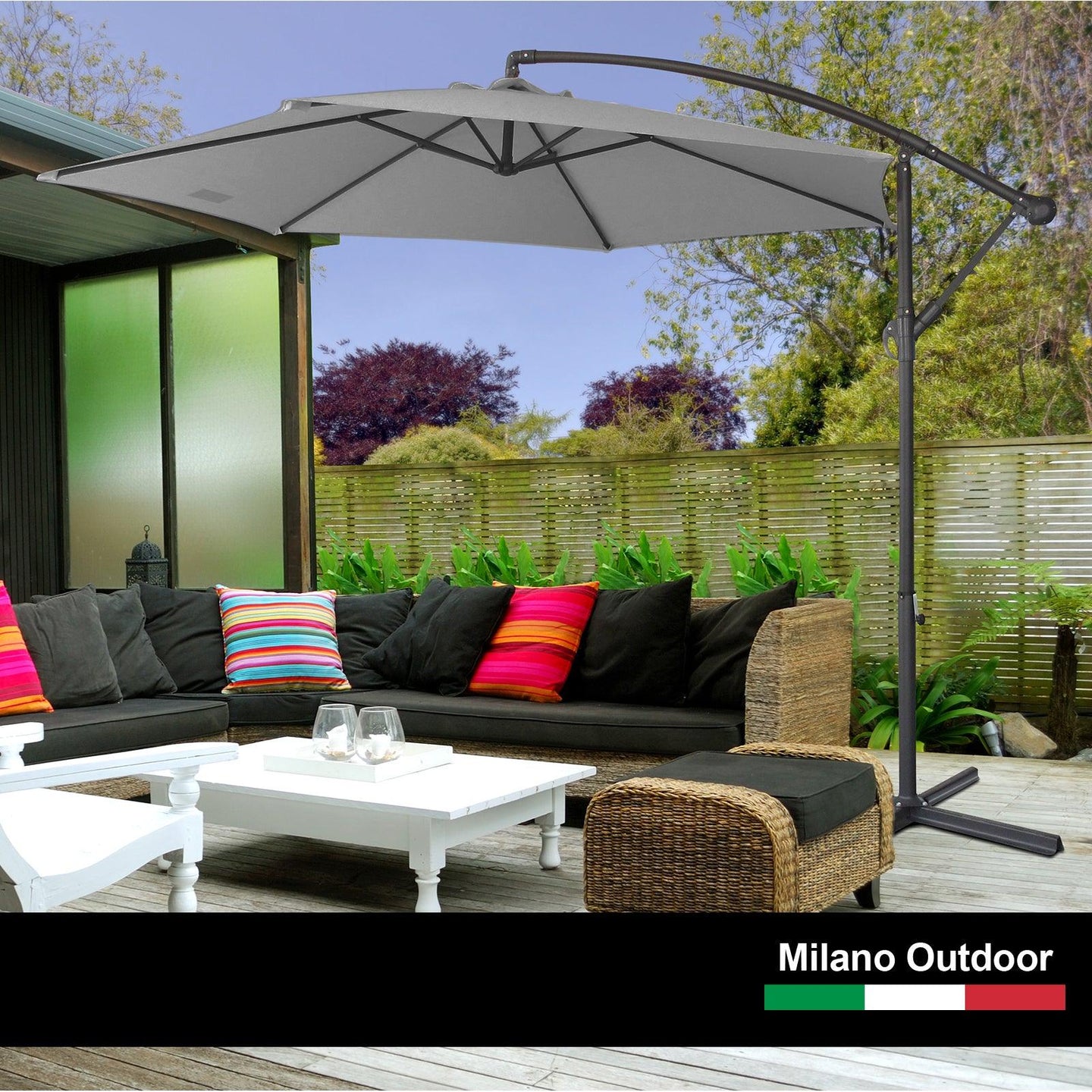 Buy Milano 3M Outdoor Umbrella Cantilever With Protective Cover Patio Garden Shade - Grey discounted | Products On Sale Australia