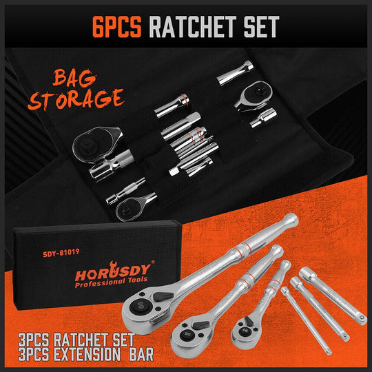 Buy Mini Ratchet Spanner 1/2 3/8 1/4 Drive 90 Tooth Extension Bar Workshop With Bag discounted | Products On Sale Australia