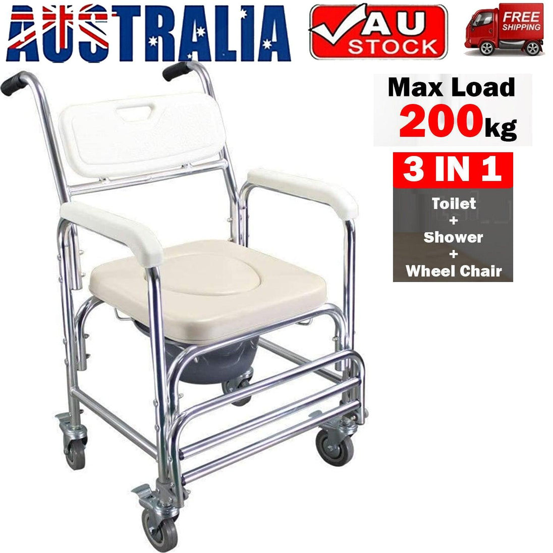 Buy Mobile Shower Toilet Commode Chair Bathroom Aluminum Bedside Footrest Wheelchair discounted | Products On Sale Australia