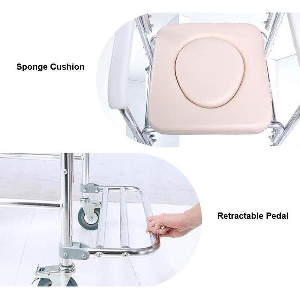 Buy Mobile Shower Toilet Commode Chair Bathroom Aluminum Bedside Footrest Wheelchair discounted | Products On Sale Australia