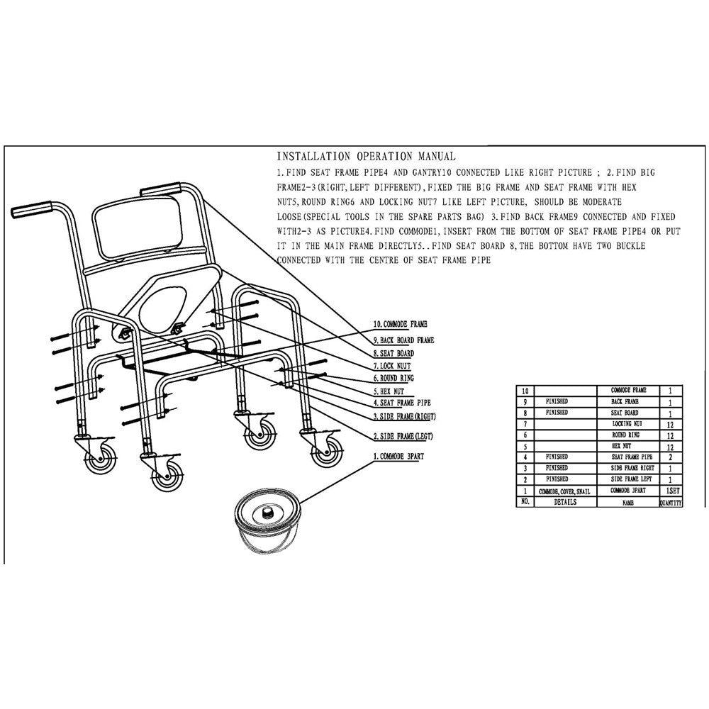 Buy Mobile Shower Toilet Commode Chair Bathroom Aluminum Bedside Footrest Wheelchair discounted | Products On Sale Australia