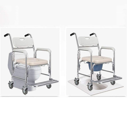 Buy Mobile Shower Toilet Commode Chair Bathroom Aluminum Bedside Footrest Wheelchair discounted | Products On Sale Australia