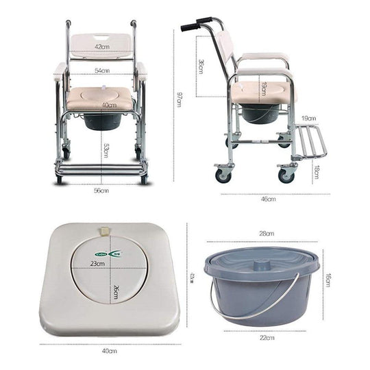 Buy Mobile Shower Toilet Commode Chair Bathroom Aluminum Bedside Footrest Wheelchair discounted | Products On Sale Australia