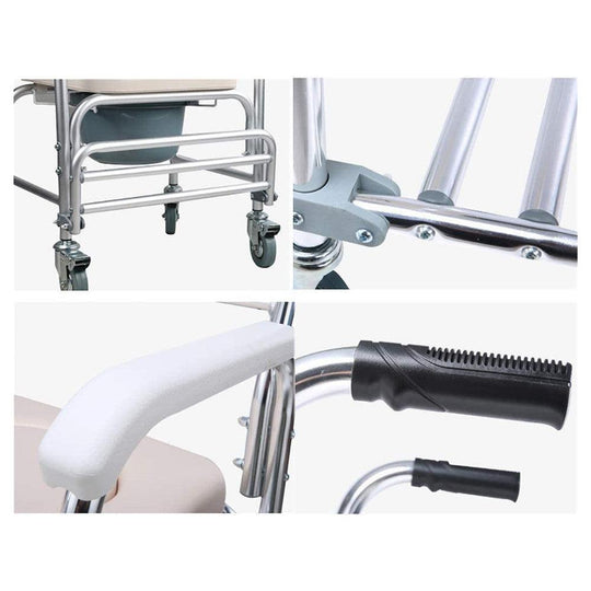 Buy Mobile Shower Toilet Commode Chair Bathroom Aluminum Bedside Footrest Wheelchair discounted | Products On Sale Australia