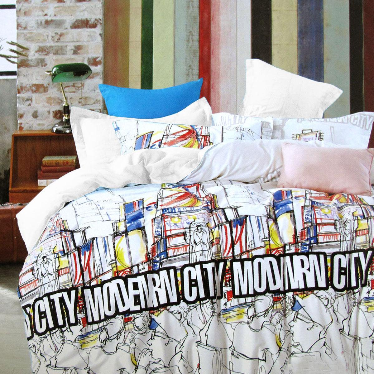 Buy Modern City Natural Cotton Quilt Cover Set Single discounted | Products On Sale Australia