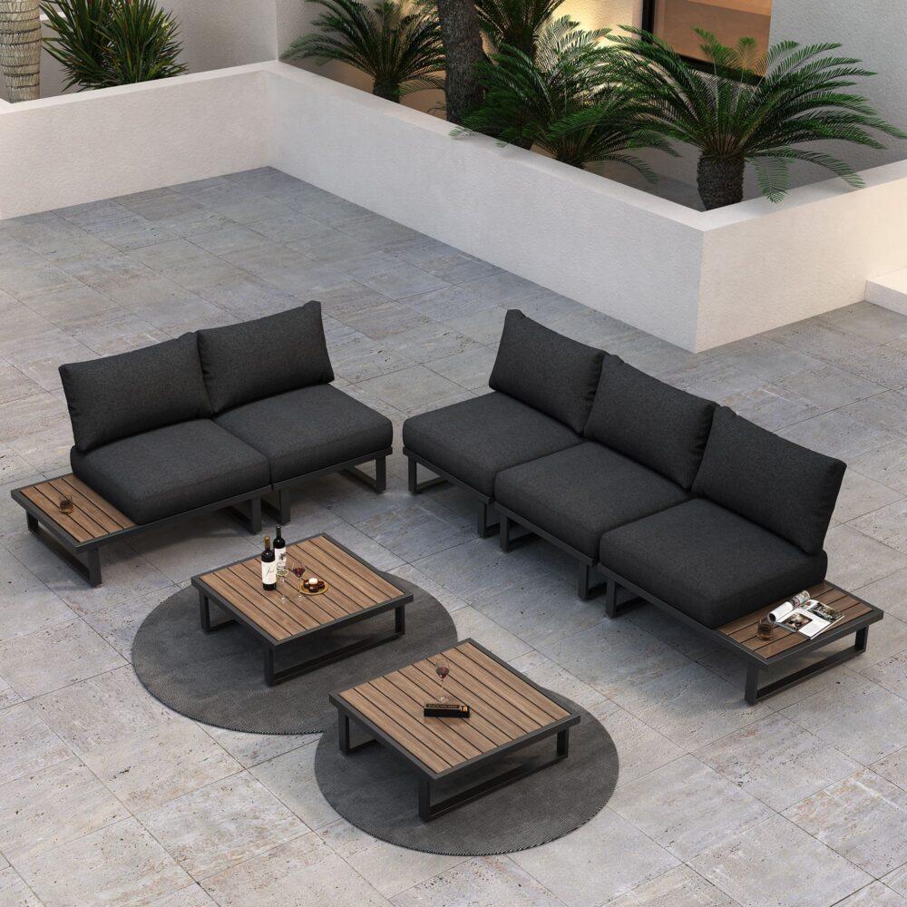 Buy Modern Outdoor 7 Piece Lounge Set with Slatted Polywood Design Tables discounted | Products On Sale Australia