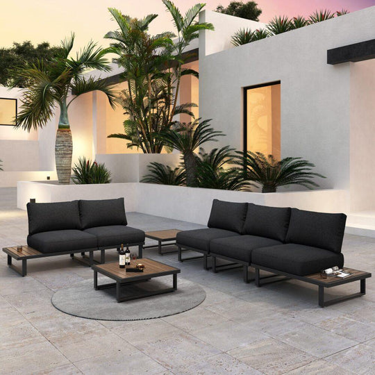 Buy Modern Outdoor 7 Piece Lounge Set with Slatted Polywood Design Tables discounted | Products On Sale Australia