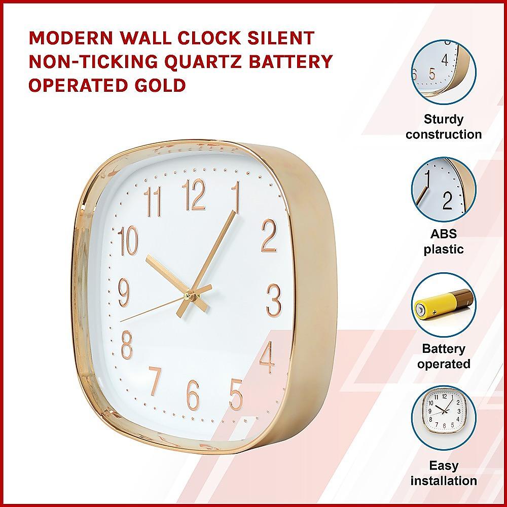 Buy Modern Wall Clock Silent Non-Ticking Quartz Battery Operated Gold discounted | Products On Sale Australia