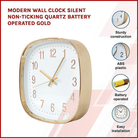 Buy Modern Wall Clock Silent Non-Ticking Quartz Battery Operated Gold discounted | Products On Sale Australia