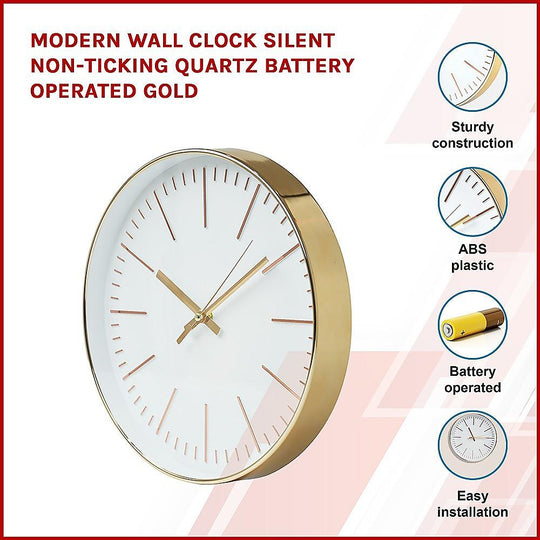 Buy Modern Wall Clock Silent Non-Ticking Quartz Battery Operated Gold discounted | Products On Sale Australia