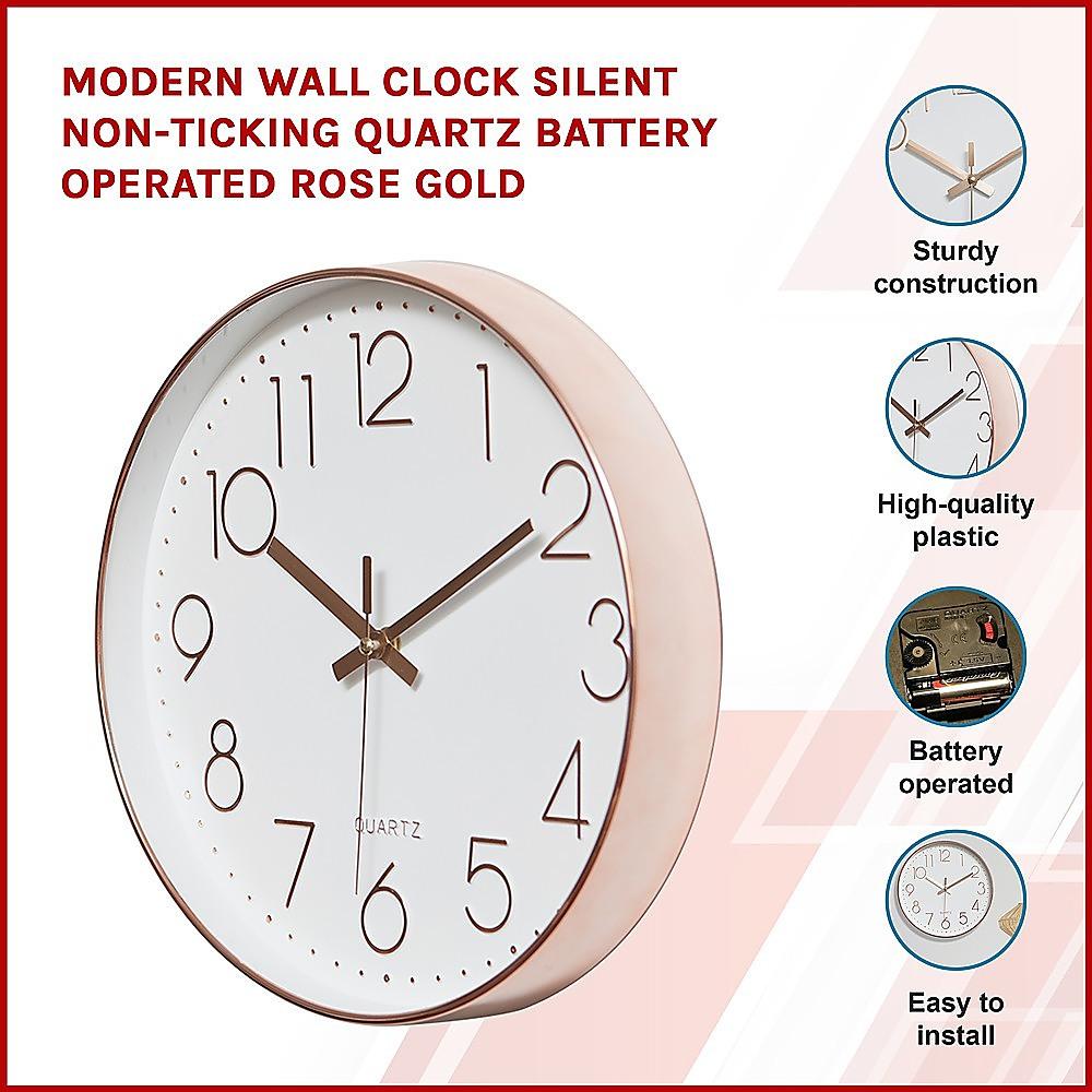 Buy Modern Wall Clock Silent Non-Ticking Quartz Battery Operated Rose Gold discounted | Products On Sale Australia