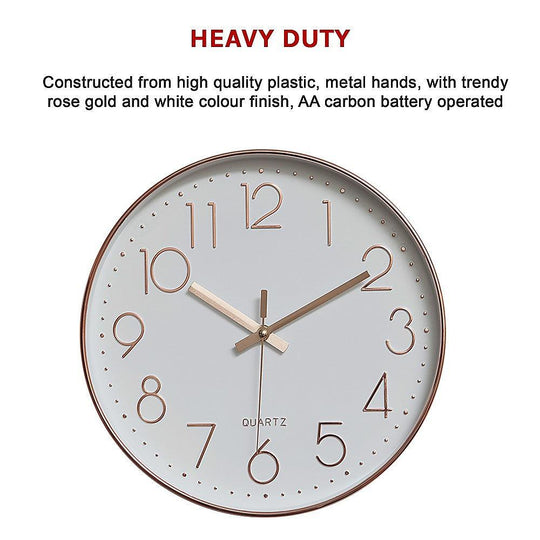 Buy Modern Wall Clock Silent Non-Ticking Quartz Battery Operated Rose Gold discounted | Products On Sale Australia