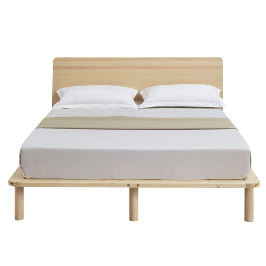 Buy Natural Solid Wood Bed Frame Bed Base with Headboard King Single discounted | Products On Sale Australia