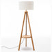 Buy Natural Wooden Tripod Floor Lamp w/ Round Wood Shelf + Off White Linen Shade discounted | Products On Sale Australia