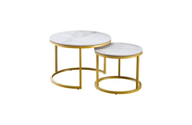 Nesting style Coffee Table - White on Champagne Gold - 60cm/40cm Products On Sale Australia | Furniture > Living Room Category