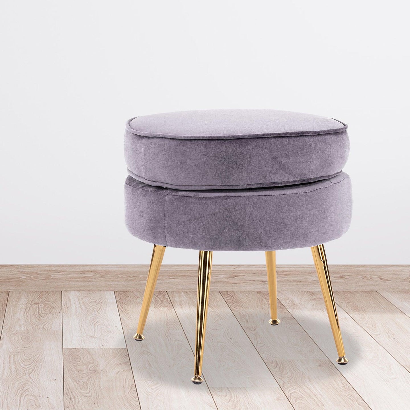 Buy Ottoman Foot Stool Velvet Fabric Metal Leg Round GREY discounted | Products On Sale Australia