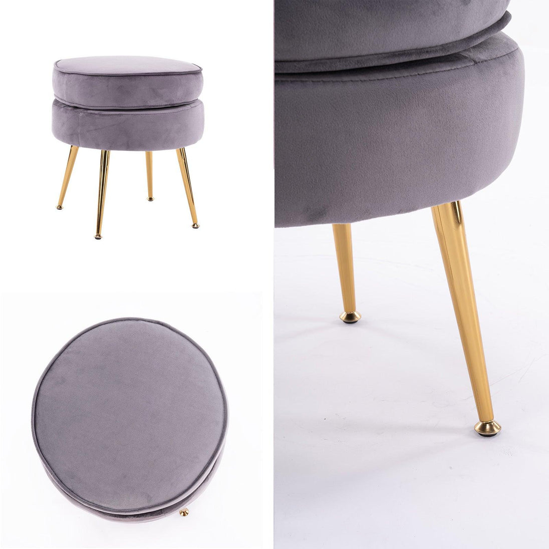 Buy Ottoman Foot Stool Velvet Fabric Metal Leg Round GREY discounted | Products On Sale Australia