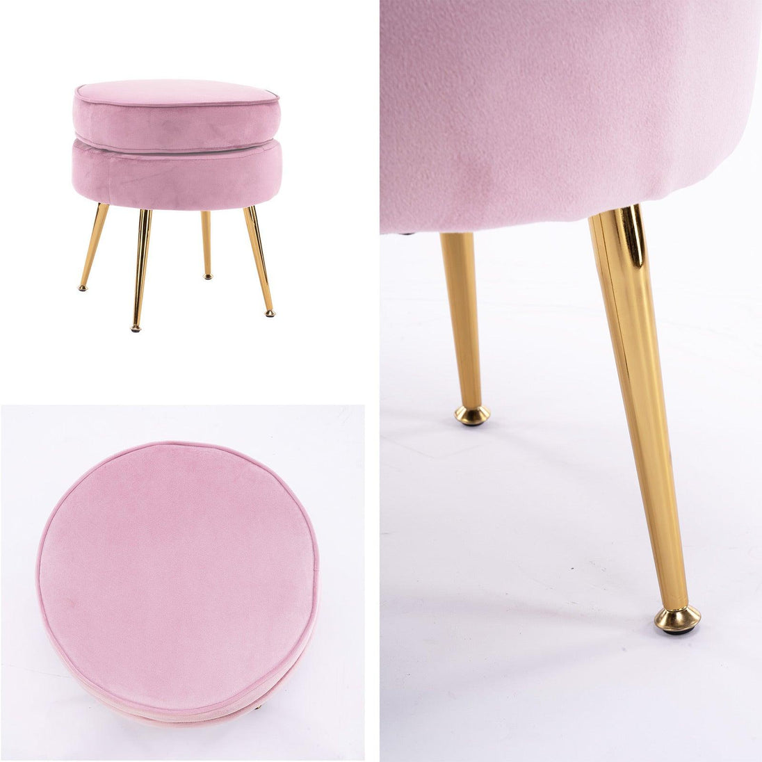 Buy Ottoman Foot Stool Velvet Fabric Metal Leg Round PINK discounted | Products On Sale Australia