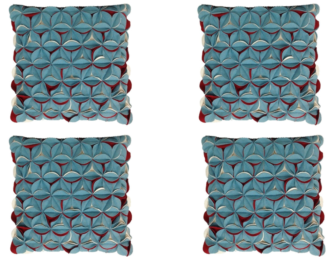 Buy Pack of 4 Covers Amelie Aqua Blue & Red 3D Texture Cushion Covers discounted | Products On Sale Australia