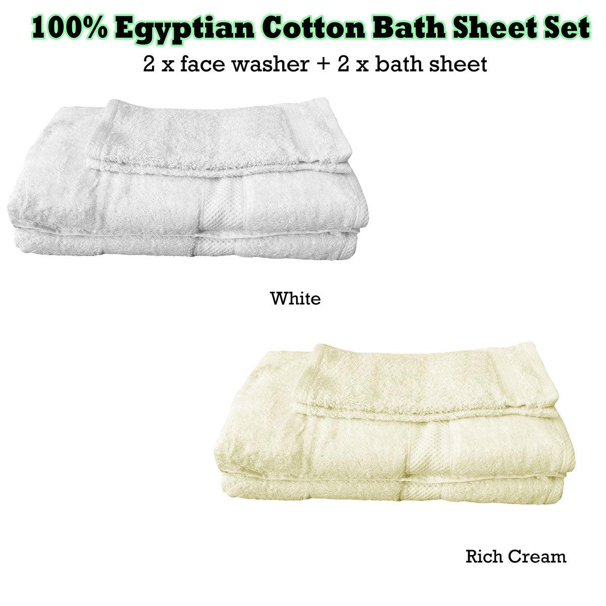 Buy Pack of 4 - Egyptian Cotton Extra Large Bath Sheets and Face Washers set Rich Cream discounted | Products On Sale Australia