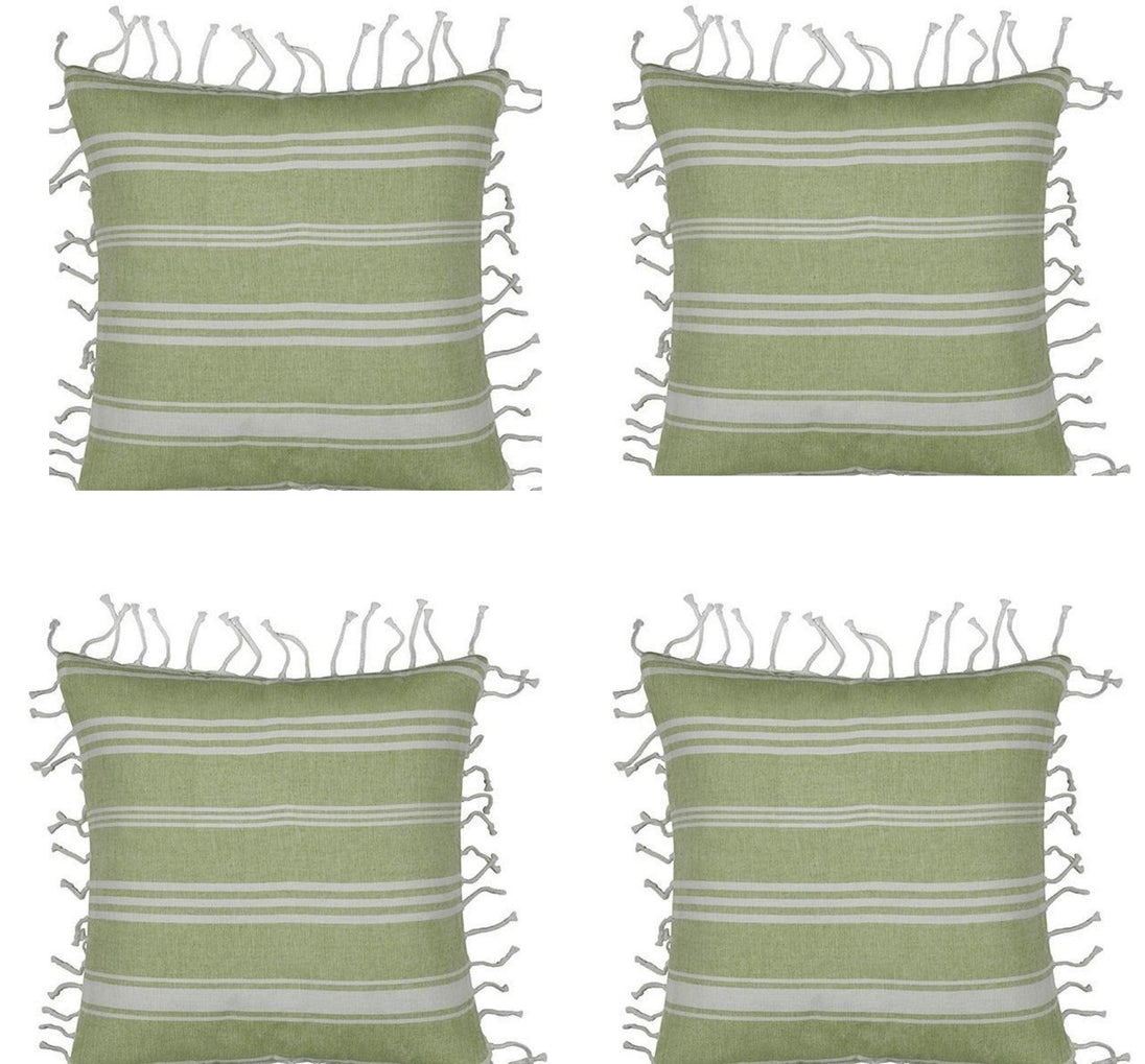 Buy Pack of 4 Fresh Green & White Striped Cushion Cover with white knotted edging discounted | Products On Sale Australia