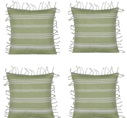 Buy Pack of 4 Fresh Green & White Striped Cushion Cover with white knotted edging discounted | Products On Sale Australia