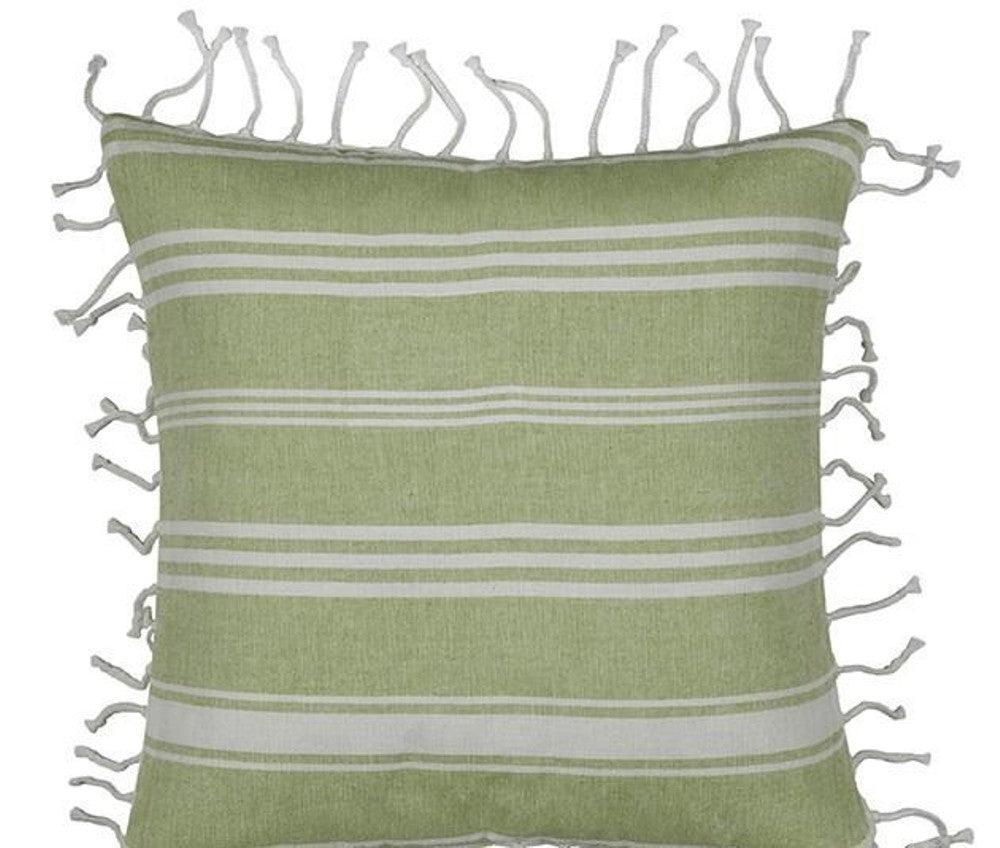 Buy Pack of 4 Fresh Green & White Striped Cushion Cover with white knotted edging discounted | Products On Sale Australia