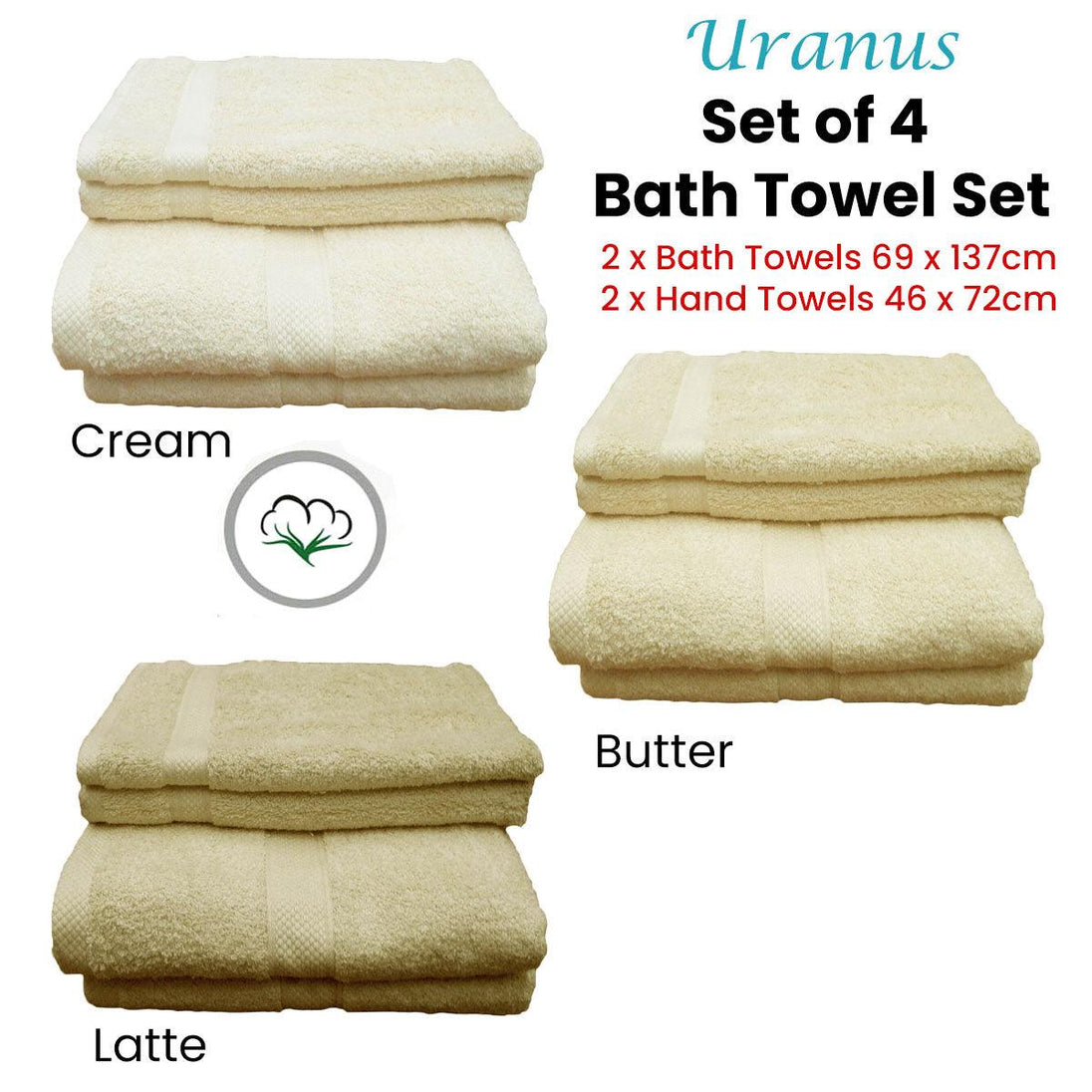 Buy Pack of 4 Uranus Cotton Bath Towel Set Butter discounted | Products On Sale Australia