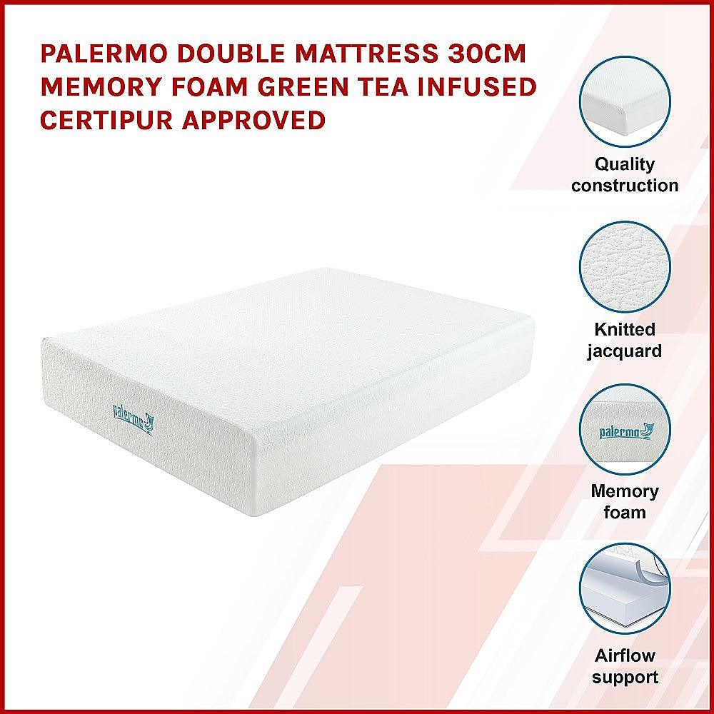 Buy Palermo Double Mattress 30cm Memory Foam Green Tea Infused CertiPUR Approved discounted | Products On Sale Australia