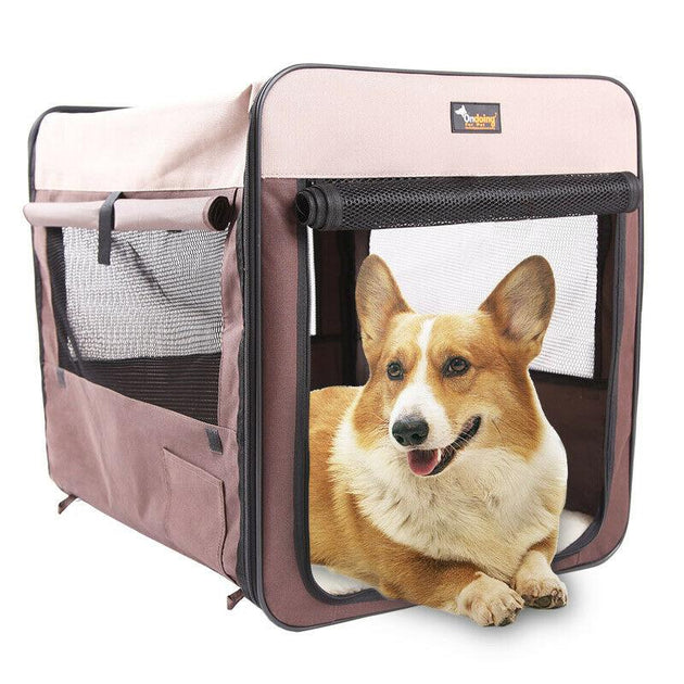 Buy Pet Carrier Bag Soft Dog Crate Cage Kennel Tent House Foldable Portable Car Bed Brown 46x38x41CM discounted | Products On Sale Australia