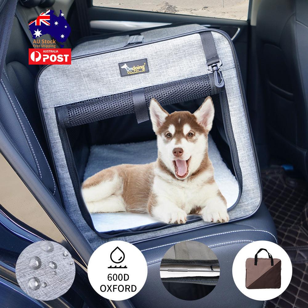 Buy Pet Carrier Bag Soft Dog Crate Cage Kennel Tent House Foldable Portable Car Bed Grey 46x38x41CM discounted | Products On Sale Australia