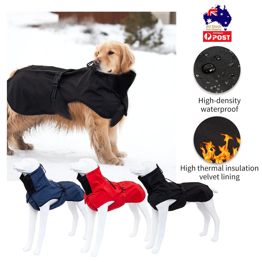 Buy Pet Dog Raincoat Poncho Jacket Windbreaker Waterproof Clothes with Harness Hole-L-Black discounted | Products On Sale Australia