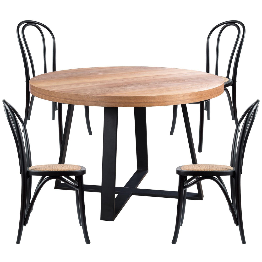 Buy Petunia 5pc 120cm Round Dining Table Set 4 Arched Back Chair Elm Timber Wood discounted | Products On Sale Australia