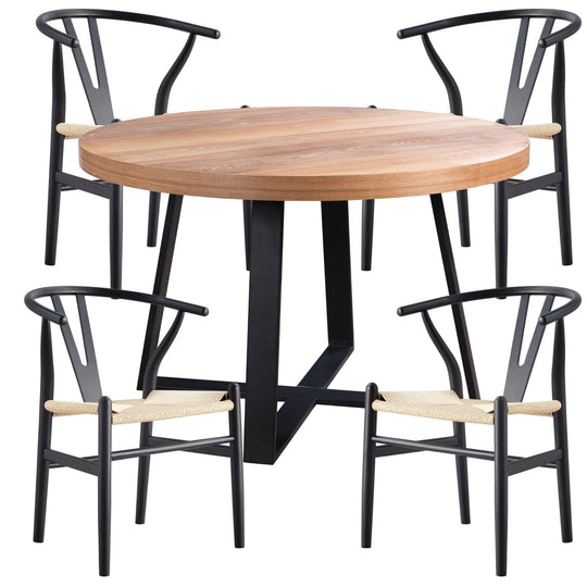 Buy Petunia 5pc 120cm Round Dining Table Set 4 Wishbone Chair Elm Timber Wood discounted | Products On Sale Australia