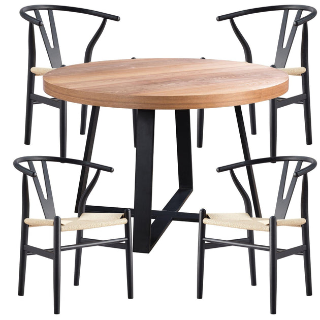 Petunia 5pc 120cm Round Dining Table Set 4 Wishbone Chair Elm Timber Wood Products On Sale Australia | Furniture > Dining Category