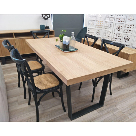 Buy Petunia Dining Table 180cm Elm Timber Wood Black Metal Leg - Natural discounted | Products On Sale Australia