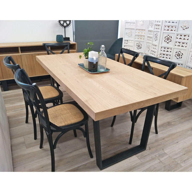 Petunia Dining Table 180cm Elm Timber Wood Black Metal Leg - Natural Products On Sale Australia | Furniture > Dining Category
