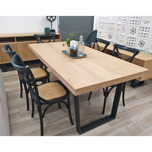 Buy Petunia Dining Table 210cm Elm Timber Wood Black Metal Leg - Natural discounted | Products On Sale Australia