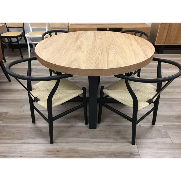 Buy Petunia Round Dining Table 120cm Elm Timber Wood Black Metal Leg - Natural discounted | Products On Sale Australia