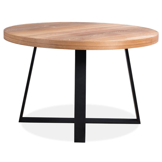 Buy Petunia Round Dining Table 120cm Elm Timber Wood Black Metal Leg - Natural discounted | Products On Sale Australia