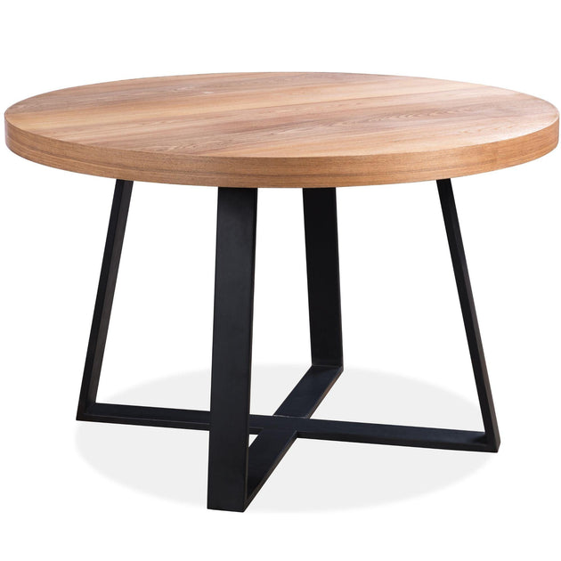 Petunia Round Dining Table 120cm Elm Timber Wood Black Metal Leg - Natural Products On Sale Australia | Furniture > Dining Category
